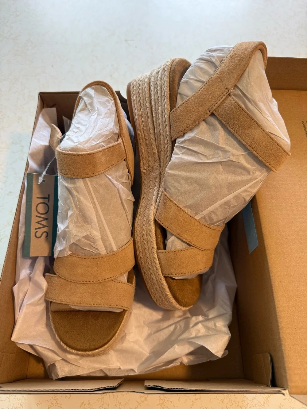 Toms Audrey Suede Honey Espadrille Wedge Sandals - NWT